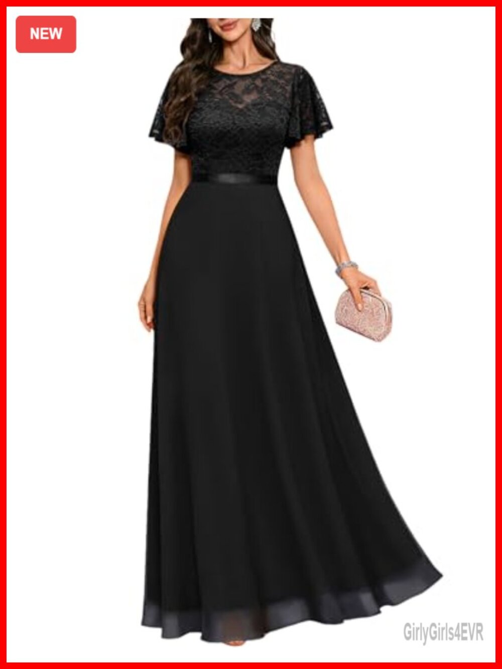 DRESSTELLS Formal Lace Chiffon Maxi Dress V-Neck A-Line Prom Wedding